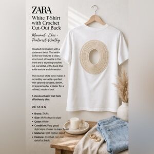 ZARA White T-Shirt with Crochet Cut-Out Back (Size M)